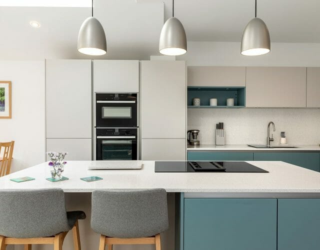 Ebstone - White Handleless Kitchen with Blue accents