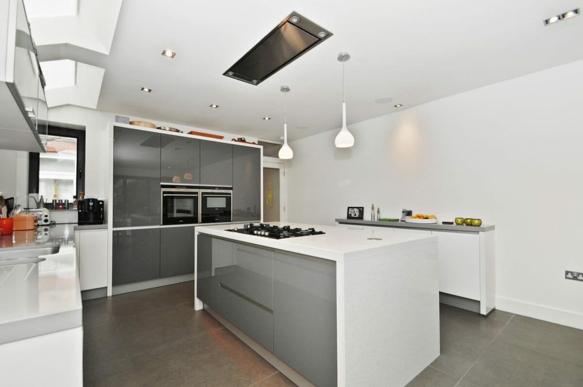 White and grey gloss kitchen