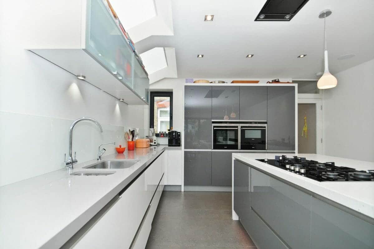 White and grey gloss kitchen