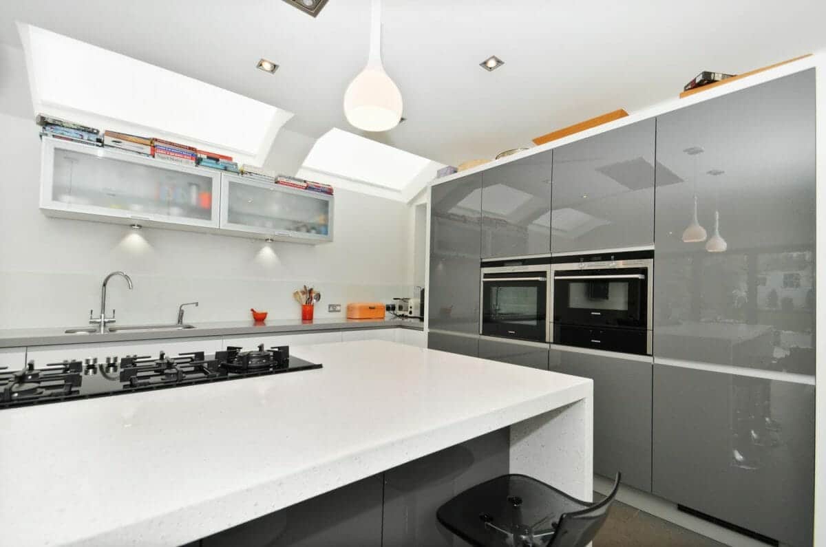 White and grey gloss kitchen