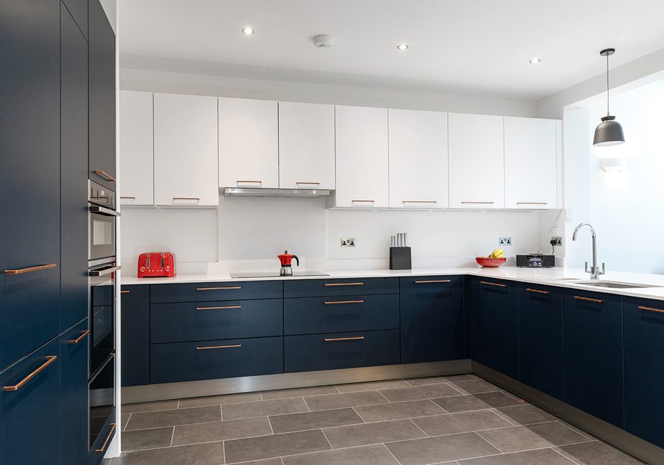 Contemporary white and Navy Blue kitchen